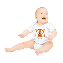 Body Bébé Drôle - Imprimé personnalisable avec prénom - Cadeau Naissance Original et unique - Animaux tigre arc en ciel - Fra