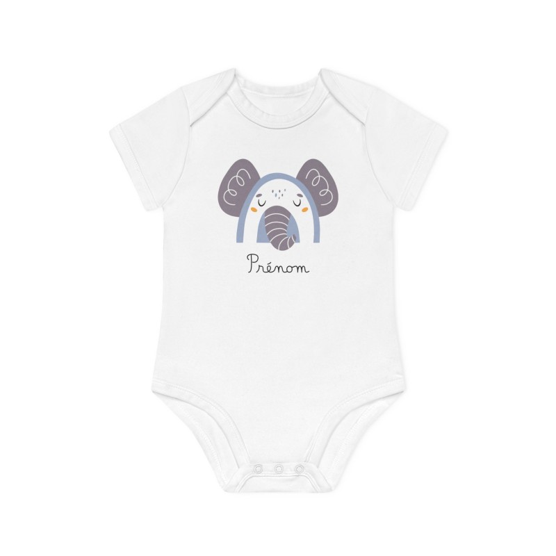 Body Bébé Drôle - Imprimé personnalisable avec prénom - Cadeau Naissance Original et unique - Animaux elephant arc en ciel - Fra