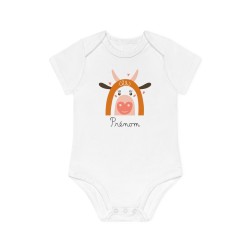 Body Bébé Drôle - Imprimé personnalisable avec prénom - Cadeau Naissance Original et unique - Animaux vache arc en ciel - Fra