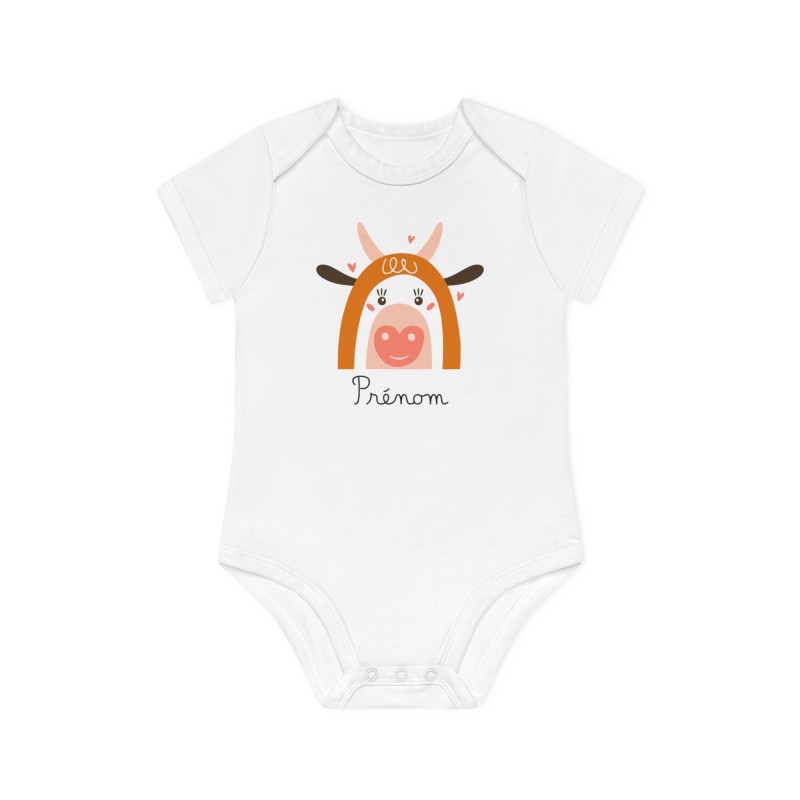 Body Bébé Drôle - Imprimé personnalisable avec prénom - Cadeau Naissance Original et unique - Animaux vache arc en ciel - Fra