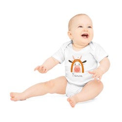 Body Bébé Drôle - Imprimé personnalisable avec prénom - Cadeau Naissance Original et unique - Animaux vache arc en ciel - Fra