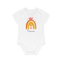Body Bébé Drôle - Imprimé personnalisable avec prénom - Cadeau Naissance Original et unique - Animaux poule arc en ciel - Fra
