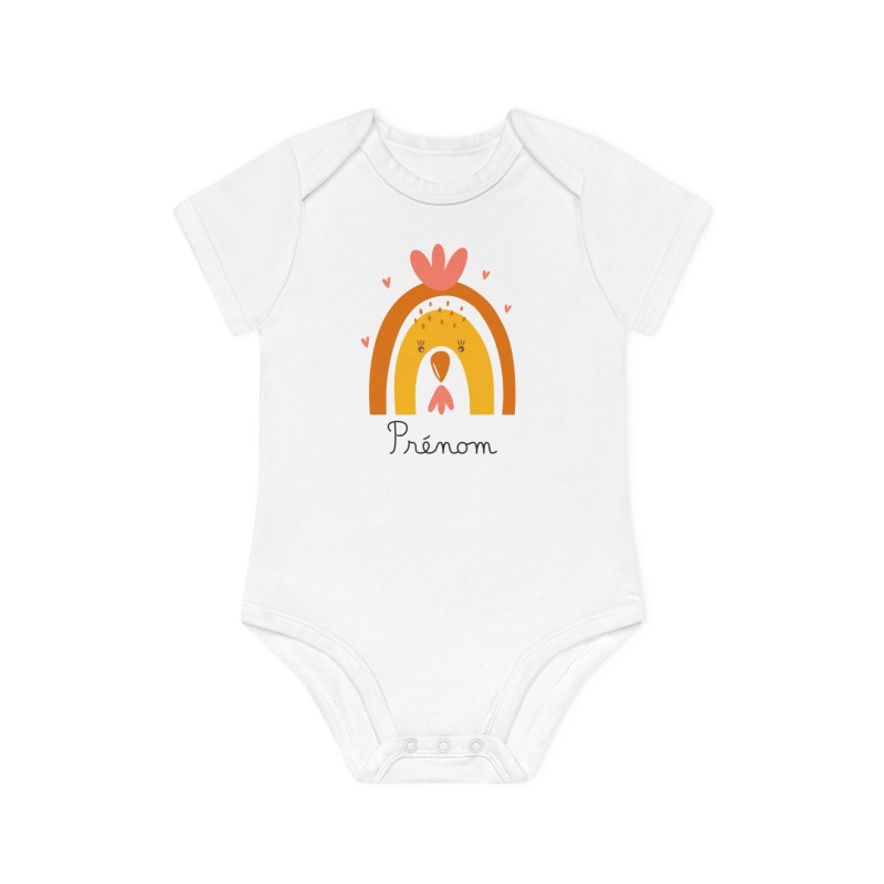 Body Bébé Drôle - Imprimé personnalisable avec prénom - Cadeau Naissance Original et unique - Animaux poule arc en ciel - Fra