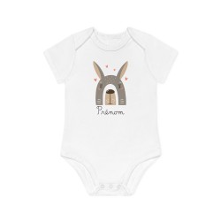 Body Bébé Drôle - Imprimé personnalisable avec prénom - Cadeau Naissance Original et unique - Animaux lapin arc en ciel - Fra