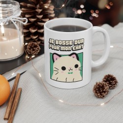 Mug céramique - Tasse Drôle et Originale - Cadeau Idéal pour Collègues, Amis ou Famille - Humour Je bosse dur pour mon chat - Fr