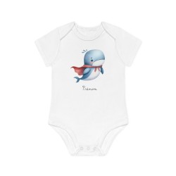 Body Bébé Drôle - Imprimé personnalisable avec prénom - Cadeau Naissance Original et unique - Baleine super héros