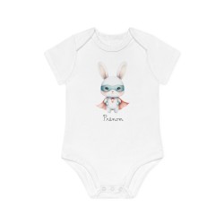 Body Bébé Drôle - Imprimé personnalisable avec prénom - Cadeau Naissance Original et unique - Lapin super héros