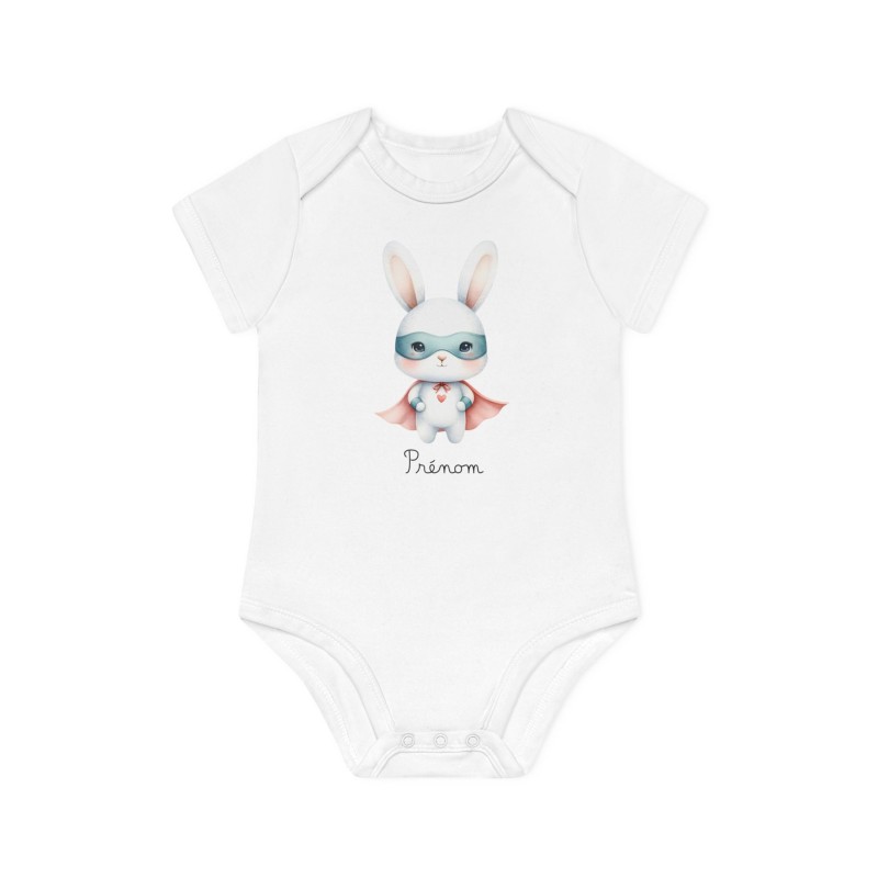 Body Bébé Drôle - Imprimé personnalisable avec prénom - Cadeau Naissance Original et unique - Lapin super héros