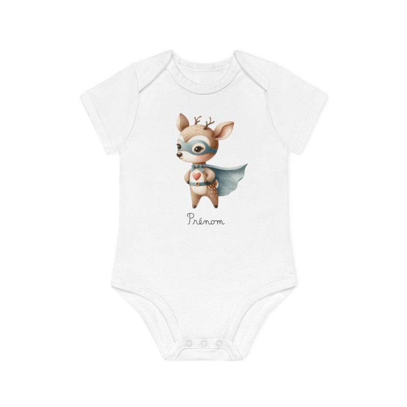 Body Bébé Drôle - Imprimé personnalisable avec prénom - Cadeau Naissance Original et unique - Cerf super héros