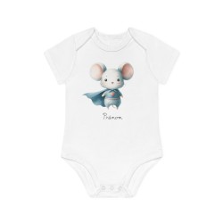 Body Bébé Drôle - Imprimé personnalisable avec prénom - Cadeau Naissance Original et unique - Souris super héros