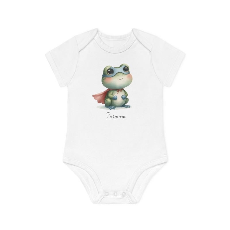 Body Bébé Drôle - Imprimé personnalisable avec prénom - Cadeau Naissance Original et unique - Grenouille super héros