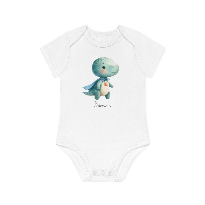 Body Bébé Drôle - Imprimé personnalisable avec prénom - Cadeau Naissance Original et unique - Dinosaure super héros