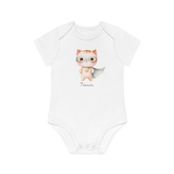 Body Bébé Drôle - Imprimé personnalisable avec prénom - Cadeau Naissance Original et unique - Chat super héros