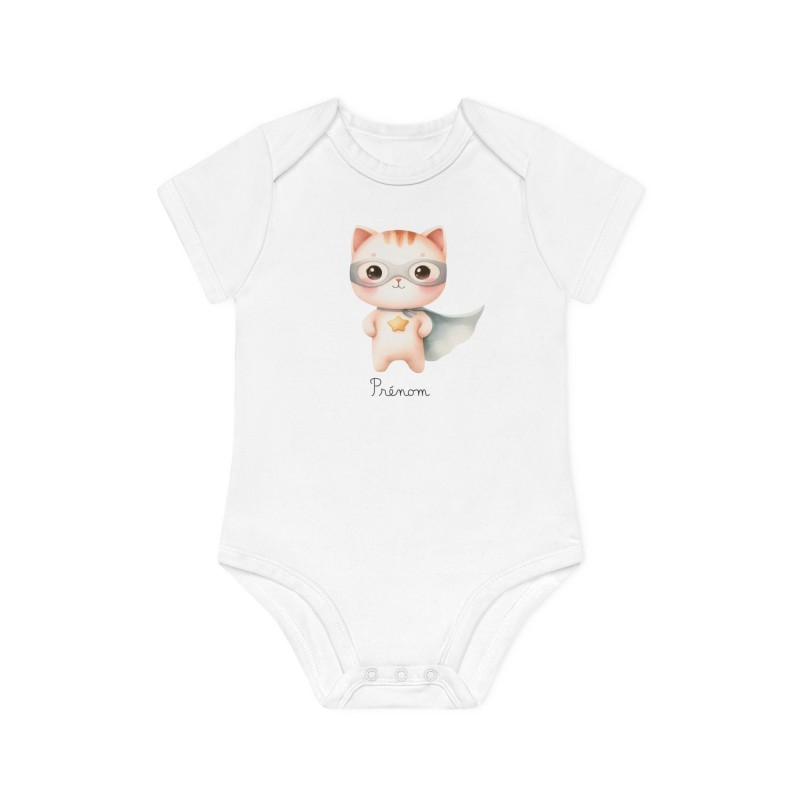 Body Bébé Drôle - Imprimé personnalisable avec prénom - Cadeau Naissance Original et unique - Chat super héros