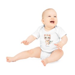 Body Bébé Drôle - Imprimé personnalisable avec prénom - Cadeau Naissance Original et unique - Chat super héros