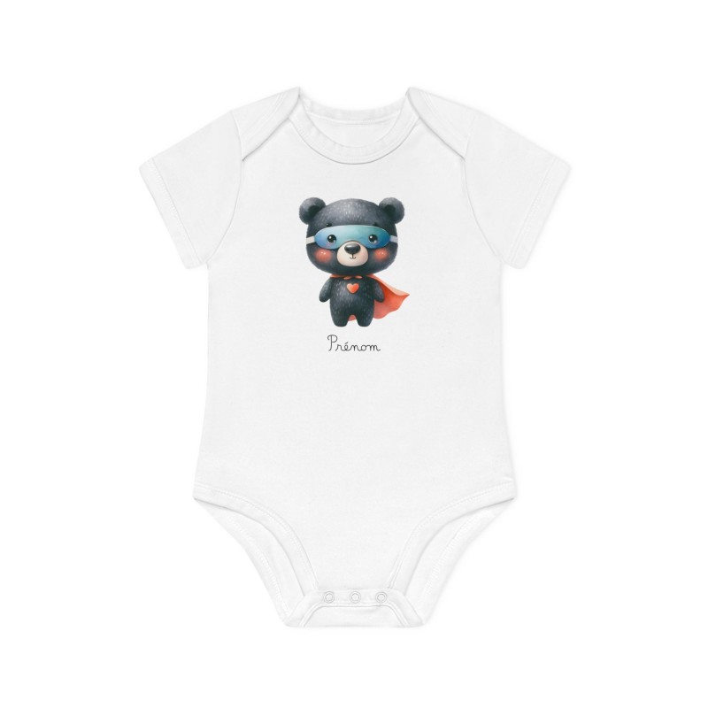 Body Bébé Drôle - Imprimé personnalisable avec prénom - Cadeau Naissance Original et unique - Ours super héros