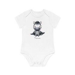 Body Bébé Drôle - Imprimé personnalisable avec prénom - Cadeau Naissance Original et unique - Zebre super héros
