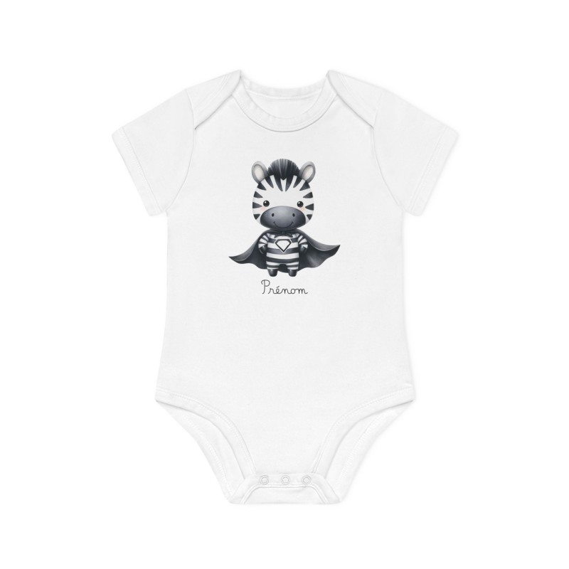 Body Bébé Drôle - Imprimé personnalisable avec prénom - Cadeau Naissance Original et unique - Zebre super héros