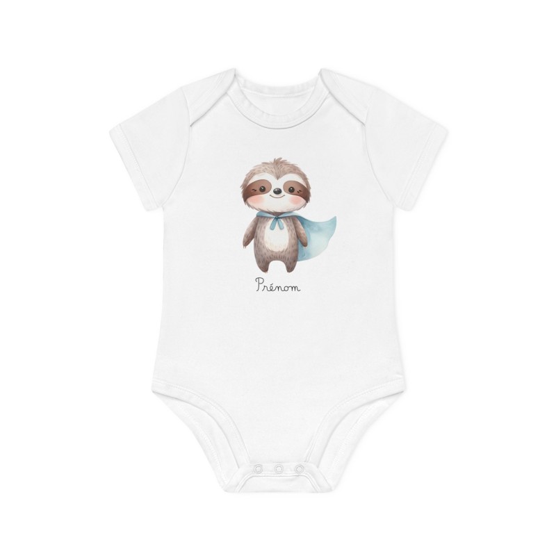 Body Bébé Drôle - Imprimé personnalisable avec prénom - Cadeau Naissance Original et unique - Paresseux super héros