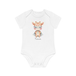 Body Bébé Drôle - Imprimé personnalisable avec prénom - Cadeau Naissance Original et unique - Girafe super héros