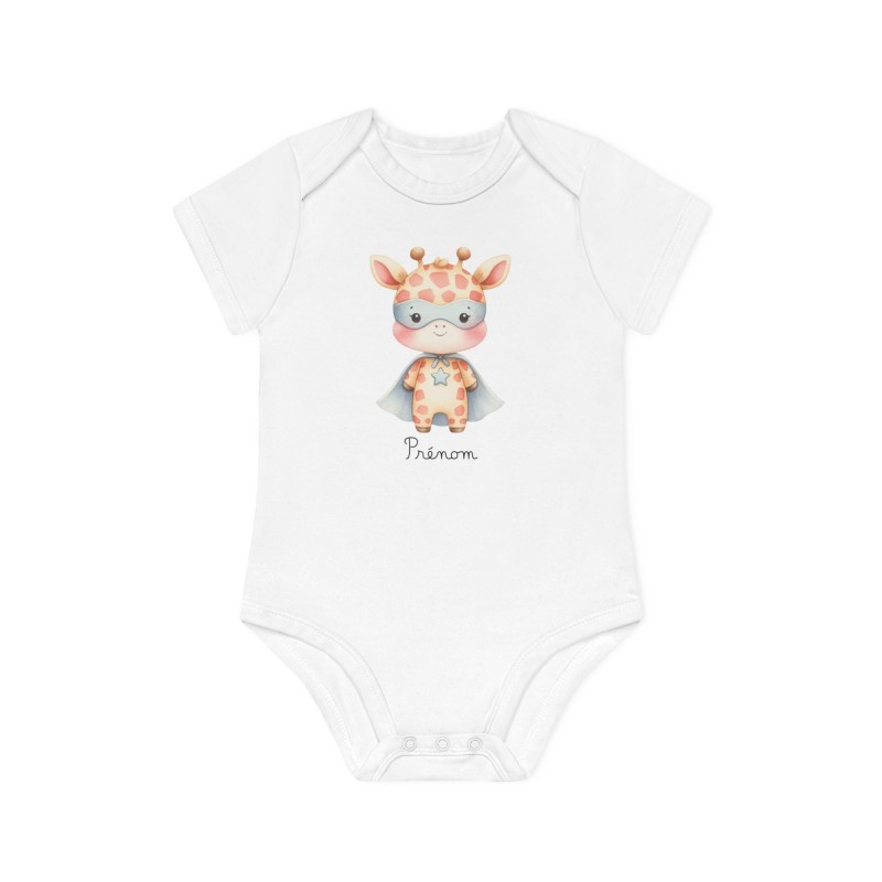 Body Bébé Drôle - Imprimé personnalisable avec prénom - Cadeau Naissance Original et unique - Girafe super héros
