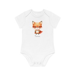 Body Bébé Drôle - Imprimé personnalisable avec prénom - Cadeau Naissance Original et unique - Renard super héros