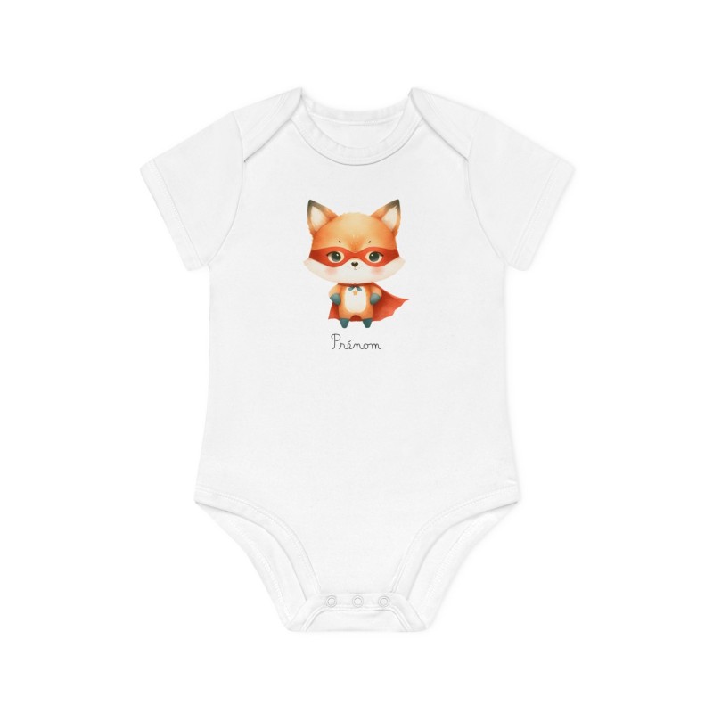 Body Bébé Drôle - Imprimé personnalisable avec prénom - Cadeau Naissance Original et unique - Renard super héros