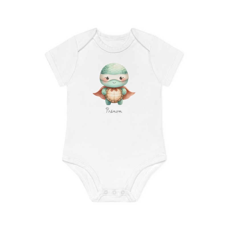Body Bébé Drôle - Imprimé personnalisable avec prénom - Cadeau Naissance Original et unique - Tortue super héros