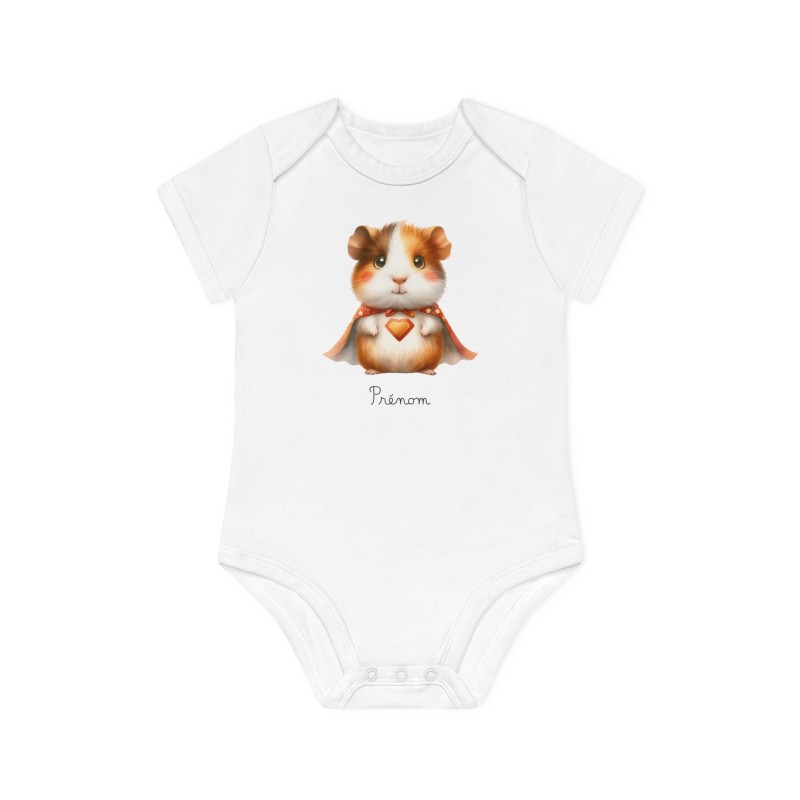 Body Bébé Drôle - Imprimé personnalisable avec prénom - Cadeau Naissance Original et unique - Hamster super héros