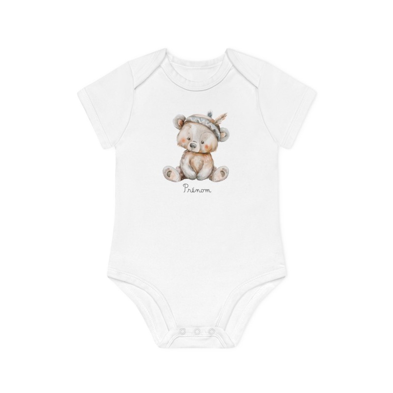 Body Bébé Drôle - Imprimé personnalisable avec prénom - Cadeau Naissance Original et unique - Ours aquerelle super héros