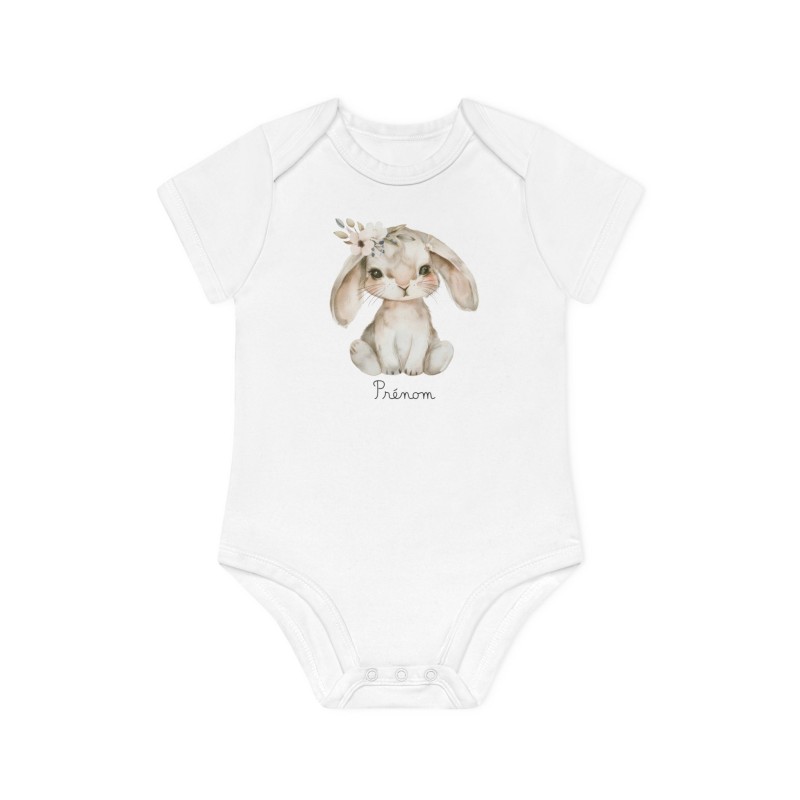 Body Bébé Drôle - Imprimé personnalisable avec prénom - Cadeau Naissance Original et unique - lapin aquarelle super héros