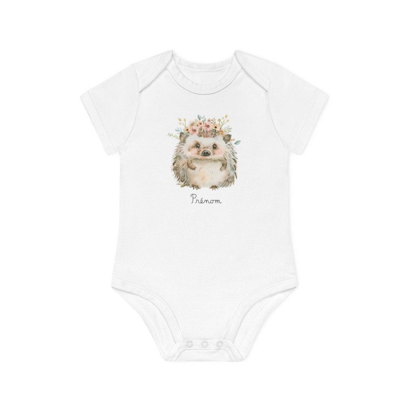 Body Bébé Drôle - Imprimé personnalisable avec prénom - Cadeau Naissance Original et unique - hérisson aquarelle super héros