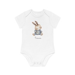 Body Bébé Drôle - Imprimé personnalisable avec prénom - Cadeau Naissance Original et unique - Lapin aquarelle