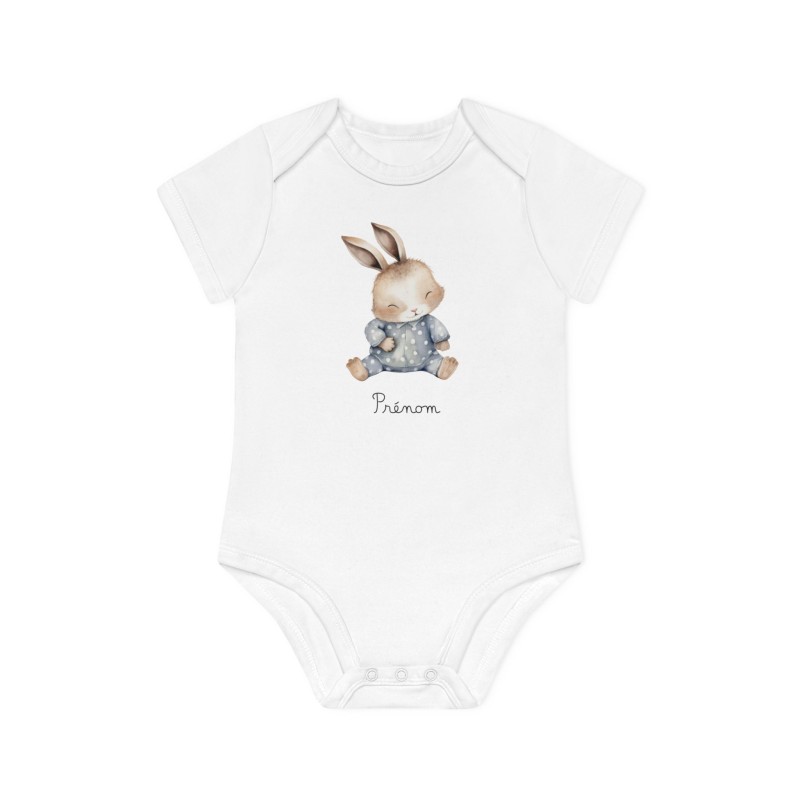 Body Bébé Drôle - Imprimé personnalisable avec prénom - Cadeau Naissance Original et unique - Lapin aquarelle