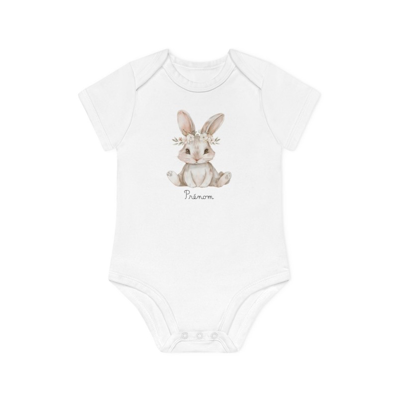 Body Bébé Drôle - Imprimé personnalisable avec prénom - Cadeau Naissance Original et unique - lapin aquarelle
