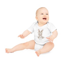 Body Bébé Drôle - Imprimé personnalisable avec prénom - Cadeau Naissance Original et unique - lapin aquarelle