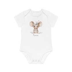 Body Bébé Drôle - Imprimé personnalisable avec prénom - Cadeau Naissance Original et unique - Souris aquarelle