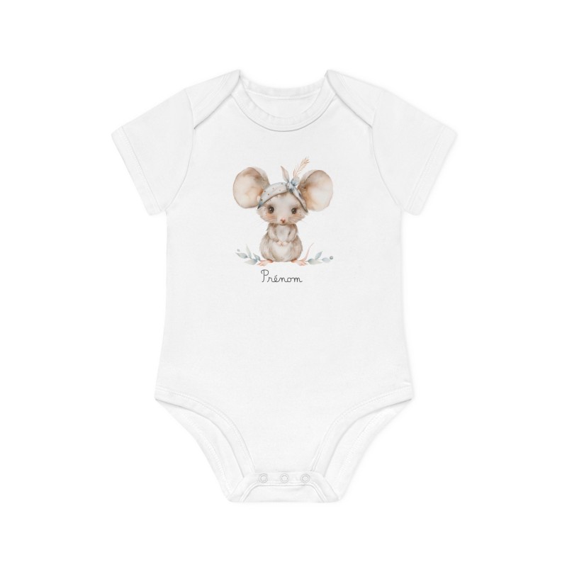 Body Bébé Drôle - Imprimé personnalisable avec prénom - Cadeau Naissance Original et unique - Souris aquarelle