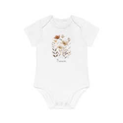 Body Bébé Drôle - Imprimé personnalisable avec prénom - Cadeau Naissance Original et unique - Fleurs aquarelle