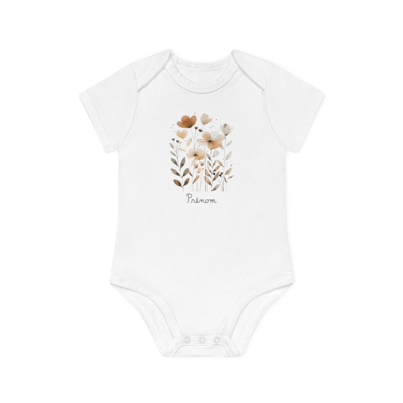 Body Bébé Drôle - Imprimé personnalisable avec prénom - Cadeau Naissance Original et unique - Fleurs aquarelle