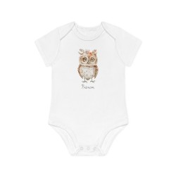 Body Bébé Drôle - Imprimé personnalisable avec prénom - Cadeau Naissance Original et unique - Hibou aquarelle