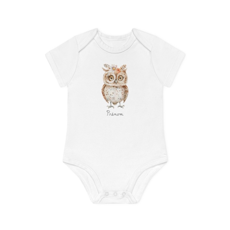 Body Bébé Drôle - Imprimé personnalisable avec prénom - Cadeau Naissance Original et unique - Hibou aquarelle