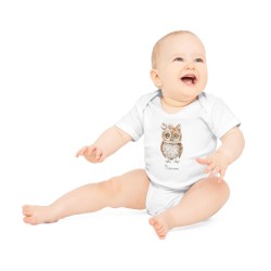 Body Bébé Drôle - Imprimé personnalisable avec prénom - Cadeau Naissance Original et unique - Hibou aquarelle