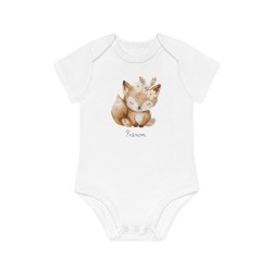 Body Bébé Drôle - Imprimé personnalisable avec prénom - Cadeau Naissance Original et unique - Renard aquarelle