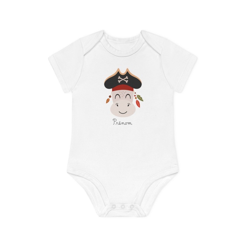 Body Bébé Drôle - Imprimé personnalisable avec prénom - Cadeau Naissance Original et unique - Âne pirate