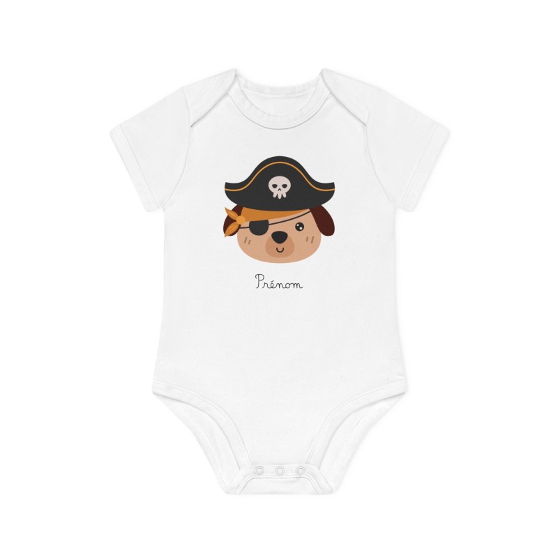 Body Bébé Drôle - Imprimé personnalisable avec prénom - Cadeau Naissance Original et unique - Chien pirate