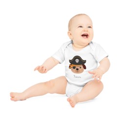 Body Bébé Drôle - Imprimé personnalisable avec prénom - Cadeau Naissance Original et unique - Chien pirate