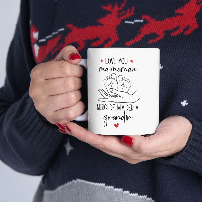 Mug tasse céramique - Idée cadeau Original et personnalisé avec message d'amour fête des mères - Love you ma maman merci de m'ai