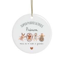 Décoration céramique Ornement sapin de Noël - Idée cadeau Original avec message remerciement - Super Enseignante merci