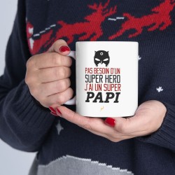 Mug tasse céramique - Idée cadeau Original avec message d'amour fête grand père - Pas besoin d'un super héros j'ai un super papi